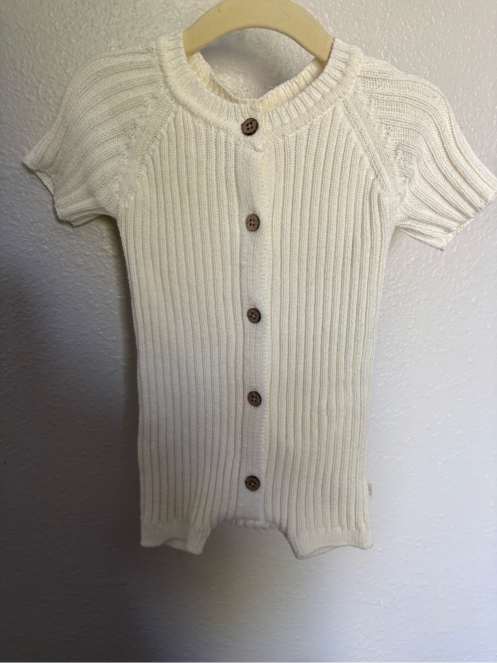 Snug Cream Ribbed Short-Sleeve Button-Front Baby Romper